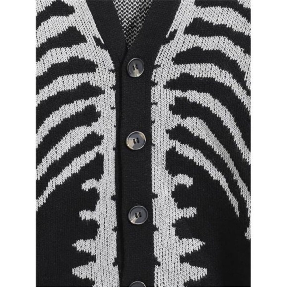 - Halloween Cardigan Sweater Black Skeleton Skull Outwear Jacket Coat Unisex - Picture 4 of 6